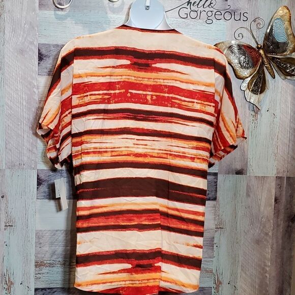 Liz Claiborne Sz 3X Tribal Beat Orange Stripe Open Front Kimono Blouse New 824 - Picture 8 of 9